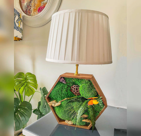 Table Lamp, Table beside wooden lamp, Wooden desk lamp, Moss lamp, bedside light, Wooden Hexagon lamp, wooden lighting, Christmas Gift, lamp, wooden lamp, rustic wooden lamp, wooden lamp base uk, rustic wooden lamp bases, wooden lamp shade, living room lamps, quirky lamps