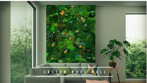 sound absorbing wall art, sound absorbing panels for home, sound absorbing panels, Preserved Moss wall with flowers